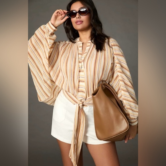 Anthropologie Tops - Anthropologie Oversized Striped Front-Tie Top, XSP